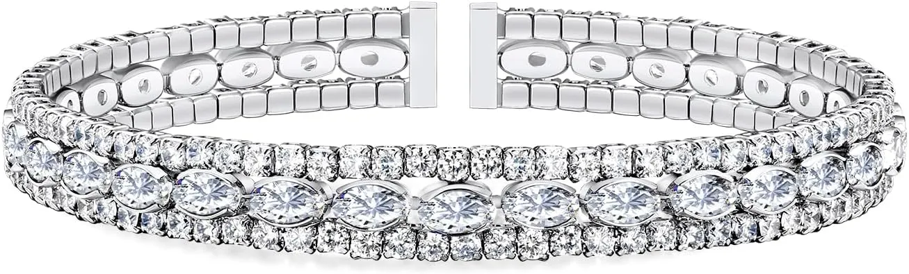 AiliFe Cubic Zirconia Cuff Bracelet for Women and Teenager, 3 Row Rhinestone Bracelet | Open CZ Diamond Bangle