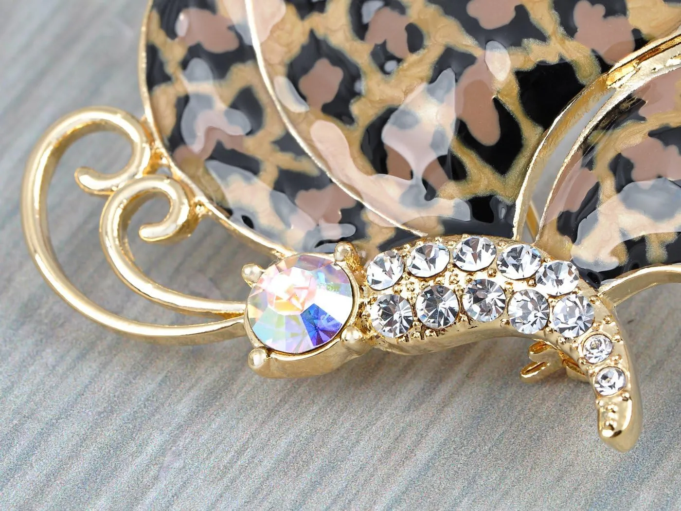 Alilang Golden Tone Butterfly Insect with Enamel Wild 80s Cheetah Cat Pattern Wing Animal Brooch Pin
