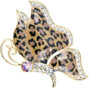 Alilang Golden Tone Butterfly Insect with Enamel Wild 80s Cheetah Cat Pattern Wing Animal Brooch Pin