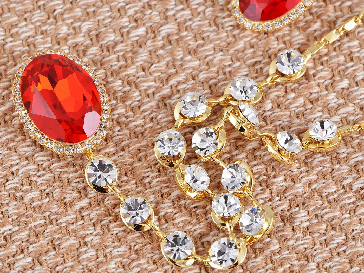 Alilang Red Ruby Clear Swarovski Crystal Rhinestone Earring Necklace Jewelry Set