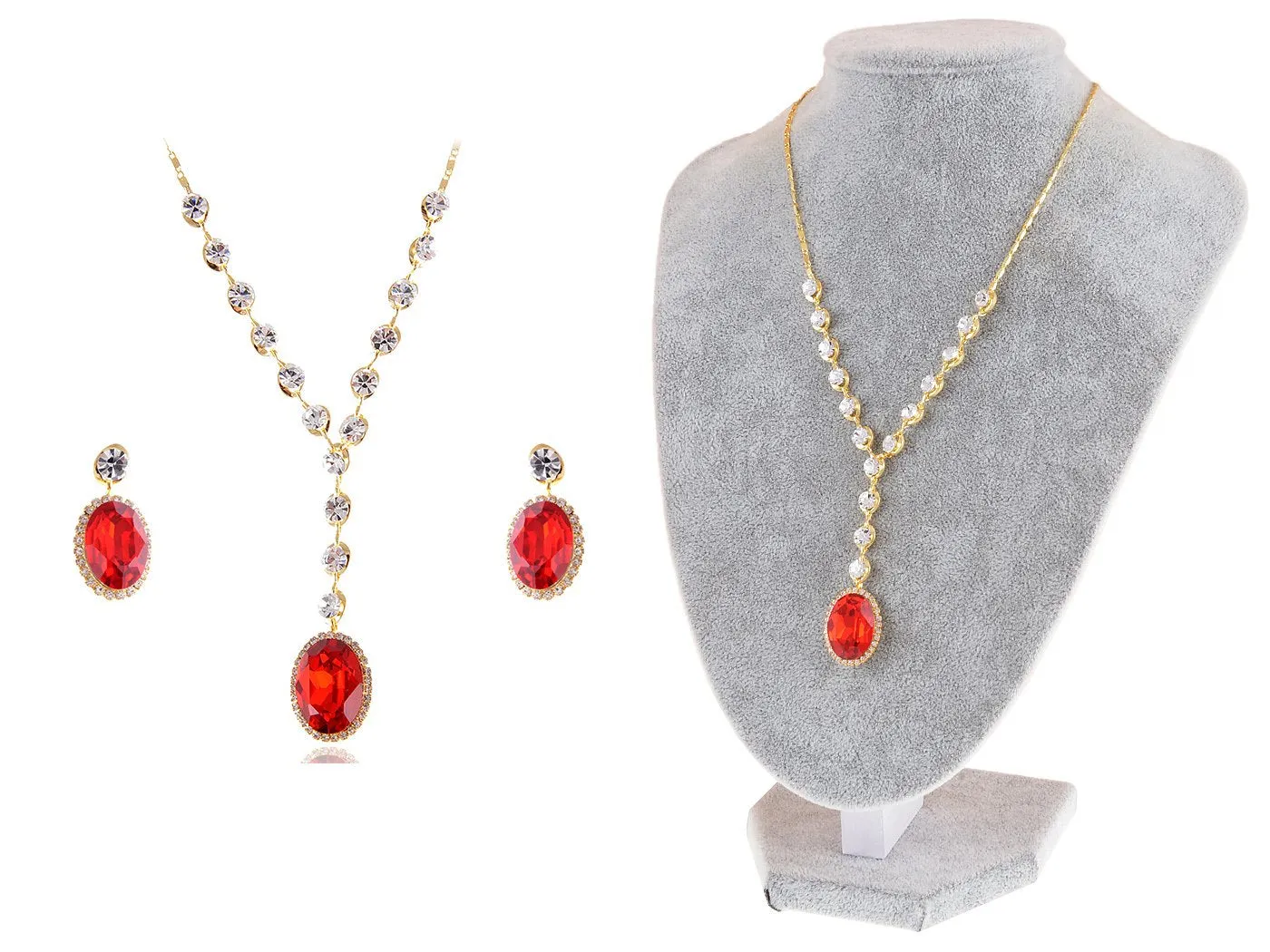 Alilang Red Ruby Clear Swarovski Crystal Rhinestone Earring Necklace Jewelry Set