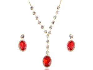 Alilang Red Ruby Clear Swarovski Crystal Rhinestone Earring Necklace Jewelry Set