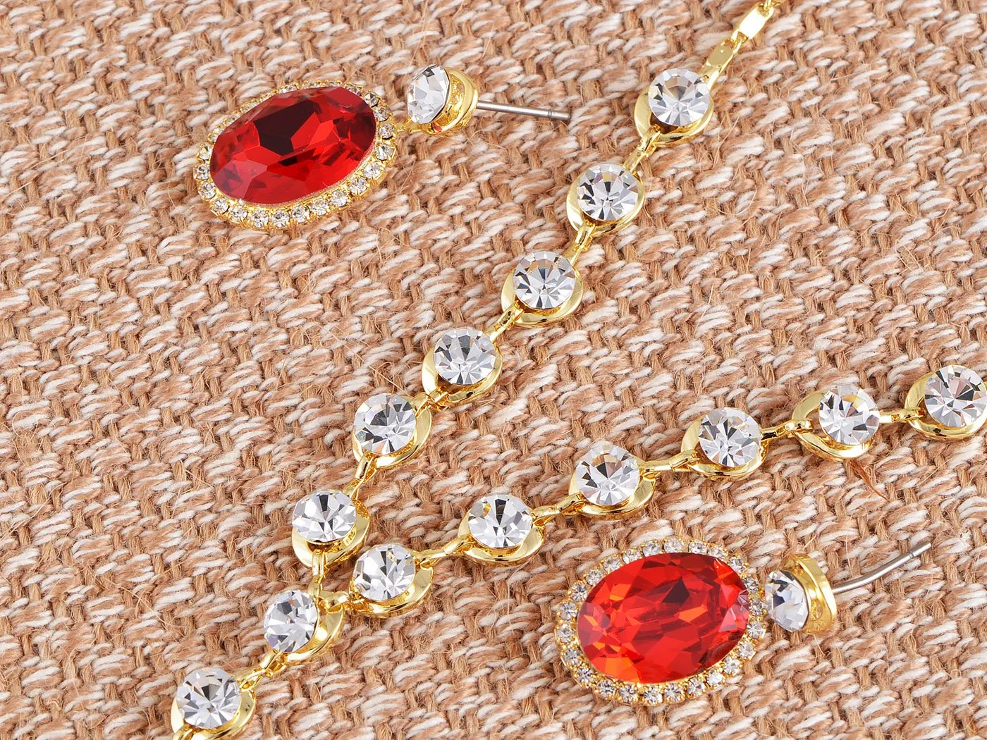 Alilang Red Ruby Clear Swarovski Crystal Rhinestone Earring Necklace Jewelry Set
