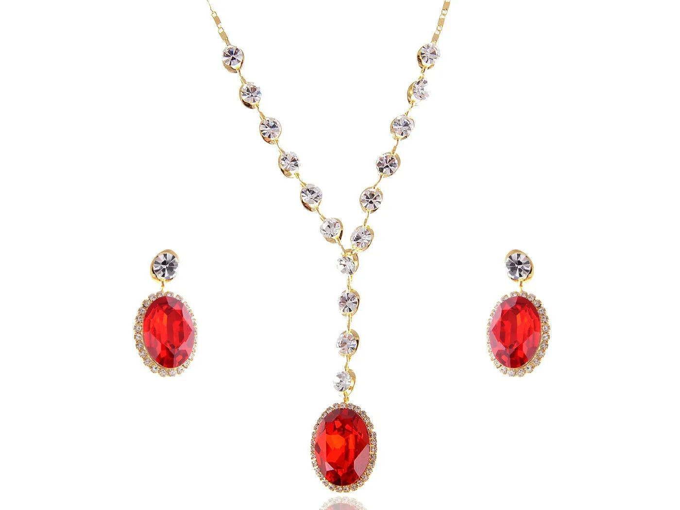 Alilang Red Ruby Clear Swarovski Crystal Rhinestone Earring Necklace Jewelry Set