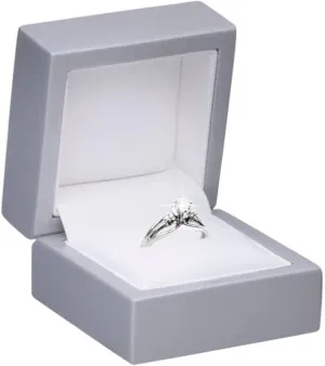 Allure - Wooden Ring Box - Silver Wood Jewelry Gift box, With High Polish Lacquered Gloss Finish And Cream Colored Leather Interior, For Unique Proposal, Engagement Or Wedding.