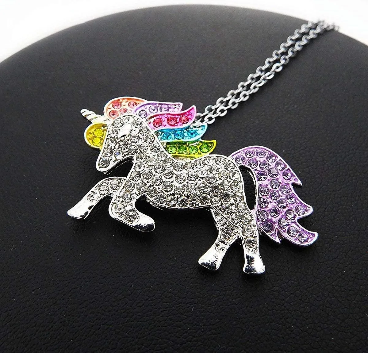 ALoveSoul Silver Tone Little Princess Rainbow Unicorn Pendant Girl Ladies Fashion Necklace Gift for Women