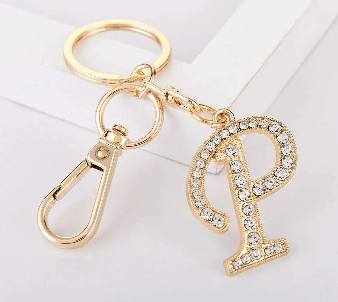 AlphaAcc Keychain for Women Purse Charms for Handbags Crystal Alphabet Initial Letter Pendant with Key Ring