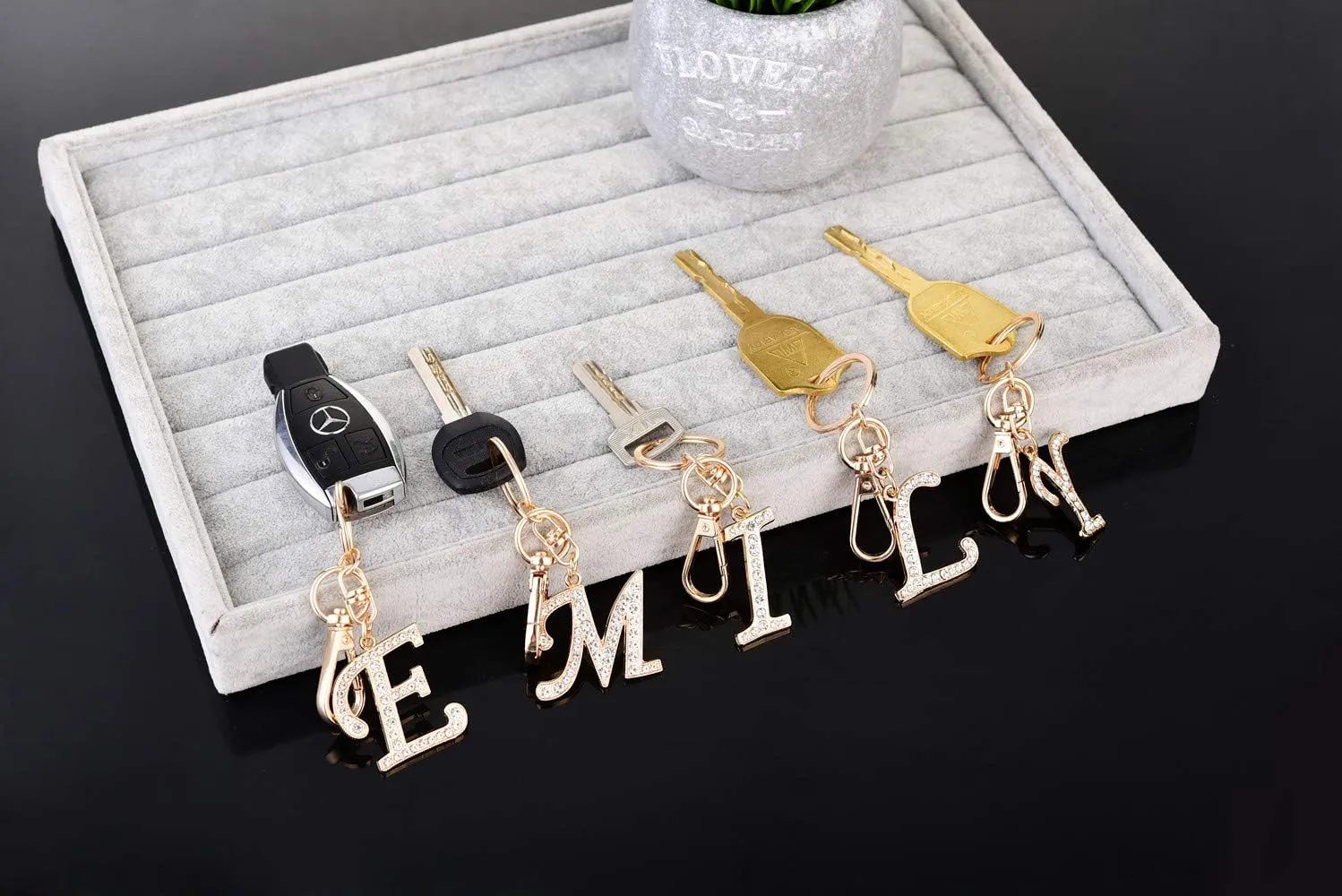 AlphaAcc Keychain for Women Purse Charms for Handbags Crystal Alphabet Initial Letter Pendant with Key Ring