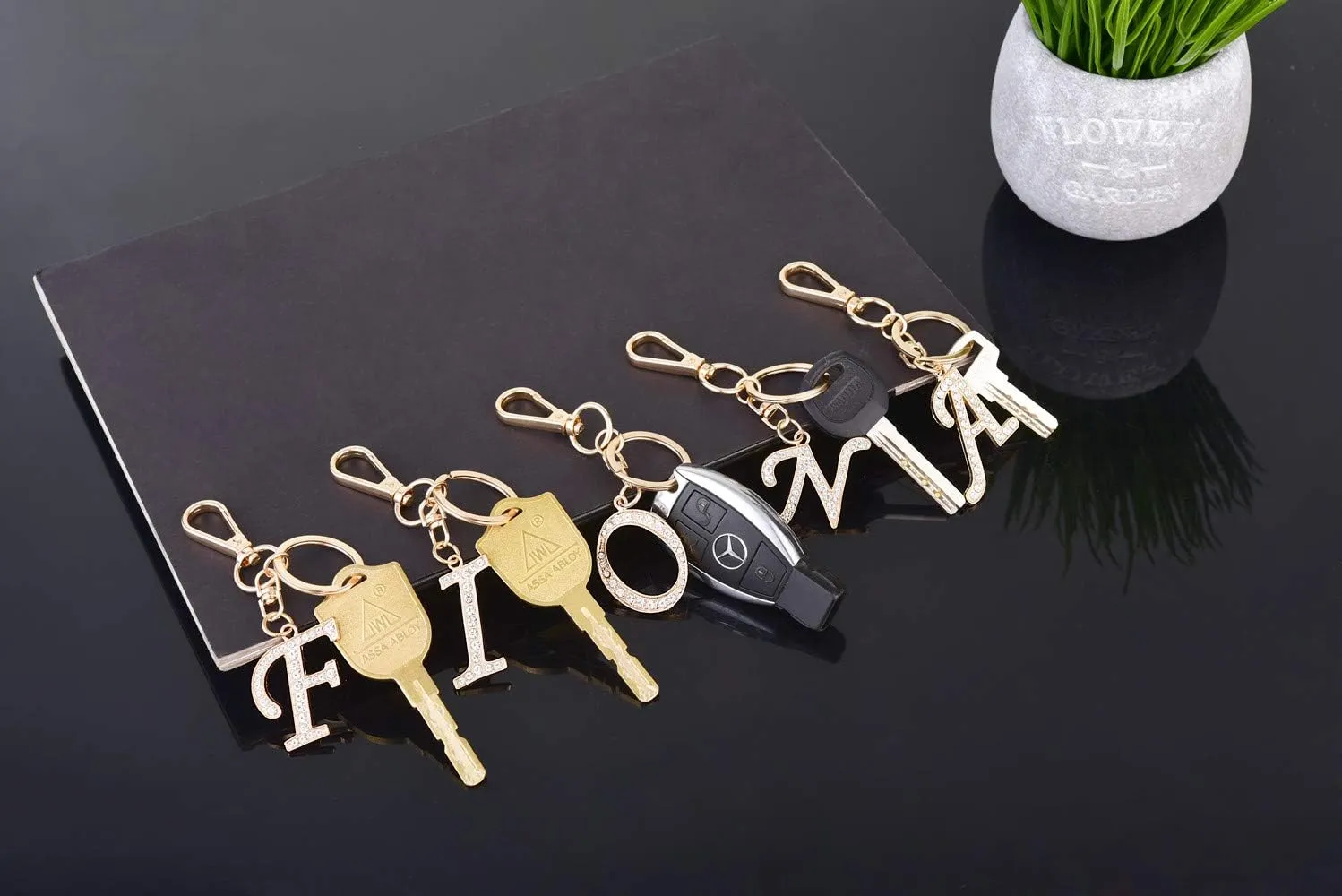 AlphaAcc Keychain for Women Purse Charms for Handbags Crystal Alphabet Initial Letter Pendant with Key Ring