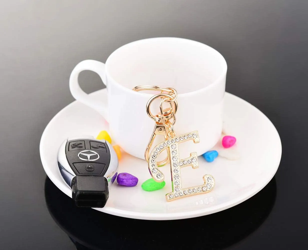 AlphaAcc Keychain for Women Purse Charms for Handbags Crystal Alphabet Initial Letter Pendant with Key Ring