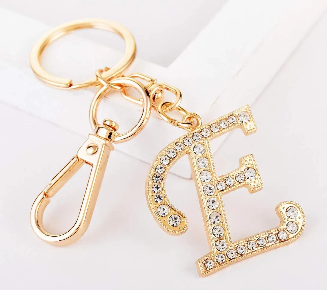 AlphaAcc Keychain for Women Purse Charms for Handbags Crystal Alphabet Initial Letter Pendant with Key Ring