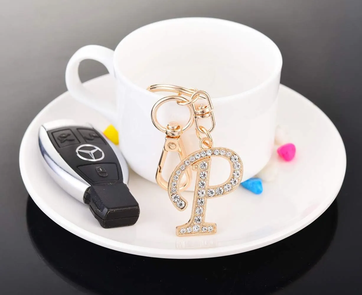 AlphaAcc Keychain for Women Purse Charms for Handbags Crystal Alphabet Initial Letter Pendant with Key Ring
