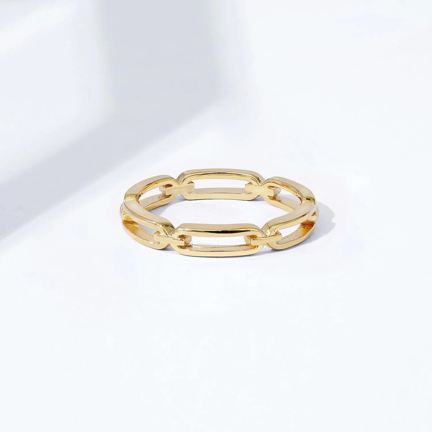 Amazon Essentials 14K Gold or Rhodium Plated Sterling Silver Chain Link Band Ring