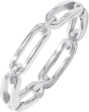 Amazon Essentials 14K Gold or Rhodium Plated Sterling Silver Chain Link Band Ring