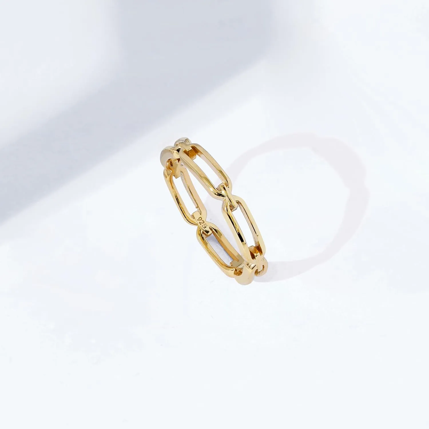 Amazon Essentials 14K Gold or Rhodium Plated Sterling Silver Chain Link Band Ring