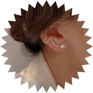 Andelaisi Boho Crystal Climber Earrings Gold Rhinestone Ear Cuff Earrings Gold Crystal Pearl Wrap Crawler Earrings Bling Cz Crystal Crawler Climber Earrings Jewelry for Women