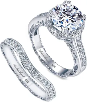 AndreAngel Solid Sterling Silver 925 Rhodium-Platinum Plated | Engagement Ring Set Promise 2.5 Carats Round Cut Cubic Zirconia Stones Grade AAAAA  Alternative to Diamonds | Wedding Anniversary Bridal Valentines Day | Design A18