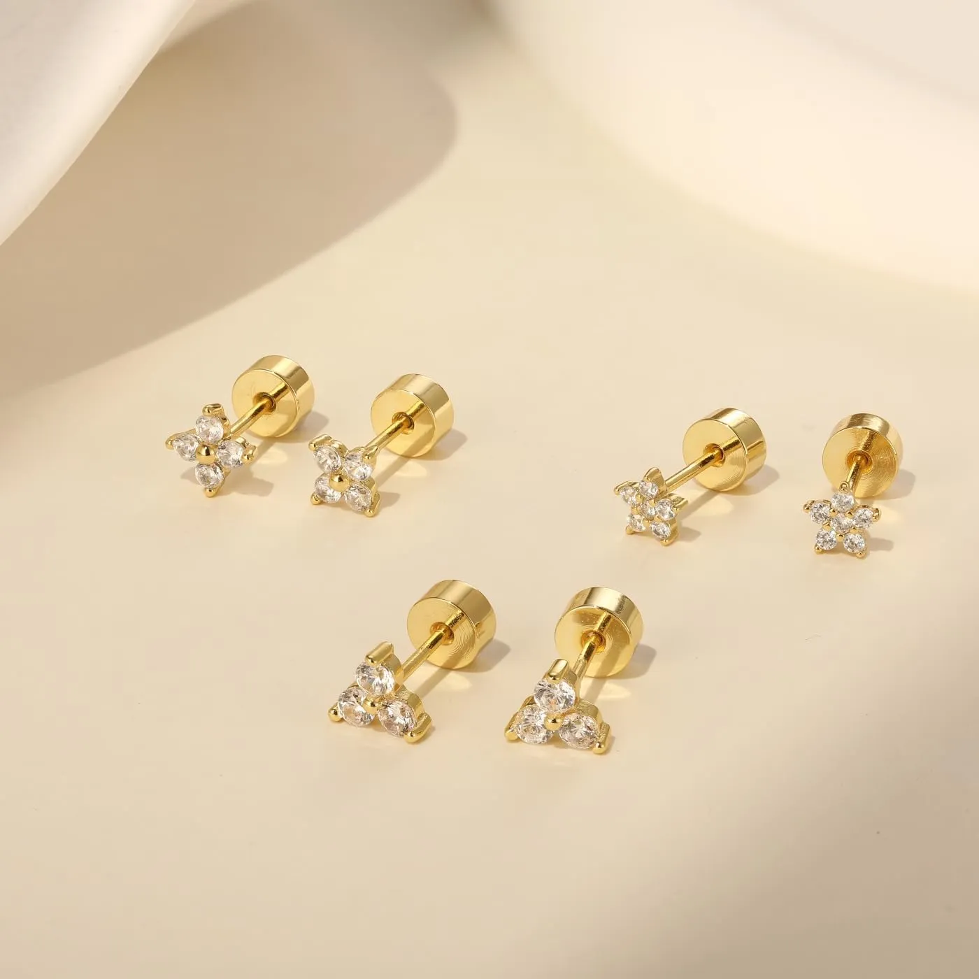Angelady Flat Back Earrings Set for Women, 14K Gold Plated Opal Earrings for Women, Hypoallergenic Flat Back Studs Earring, Cartilage Stud Earring Helix Jewelry Gifts for Her