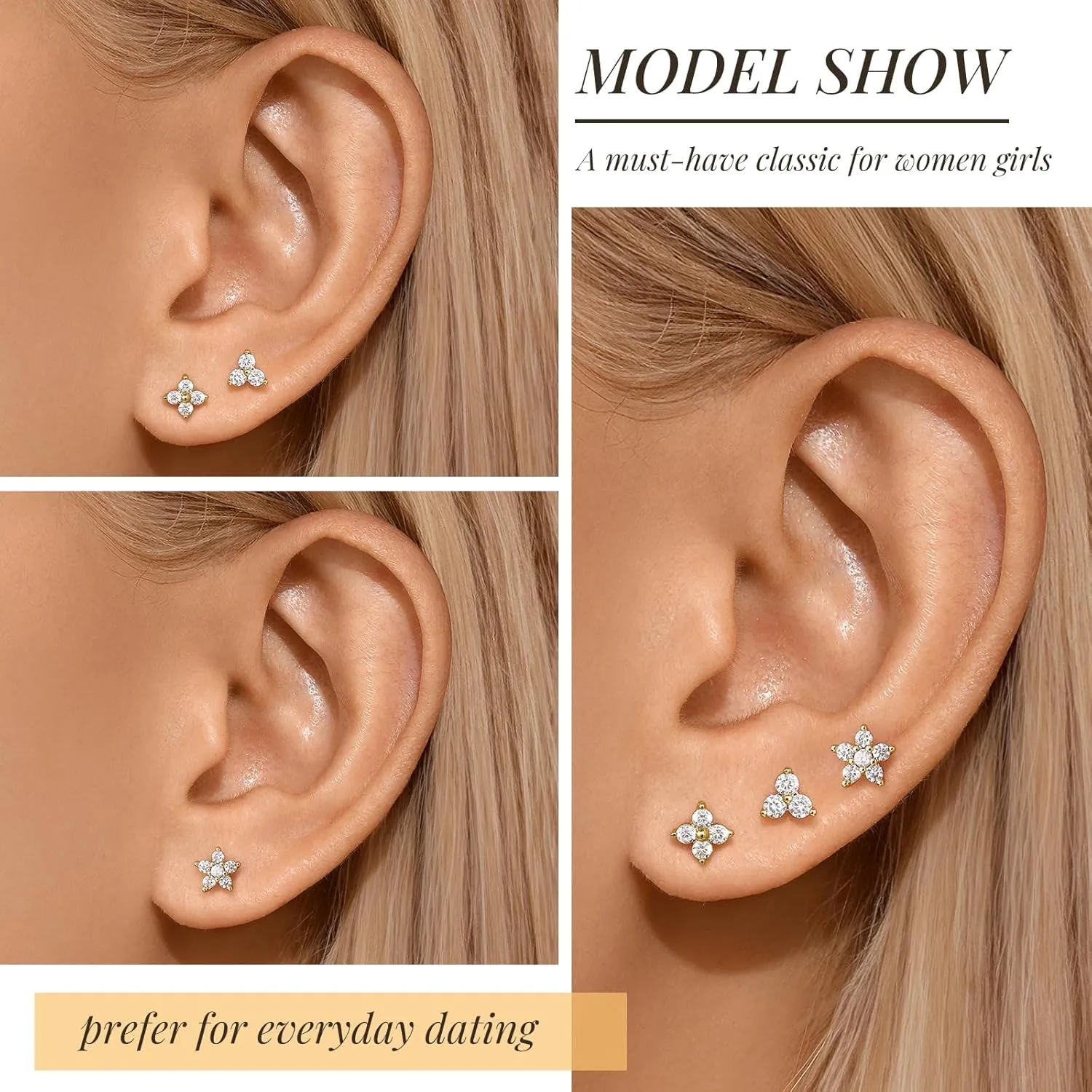 Angelady Flat Back Earrings Set for Women, 14K Gold Plated Opal Earrings for Women, Hypoallergenic Flat Back Studs Earring, Cartilage Stud Earring Helix Jewelry Gifts for Her