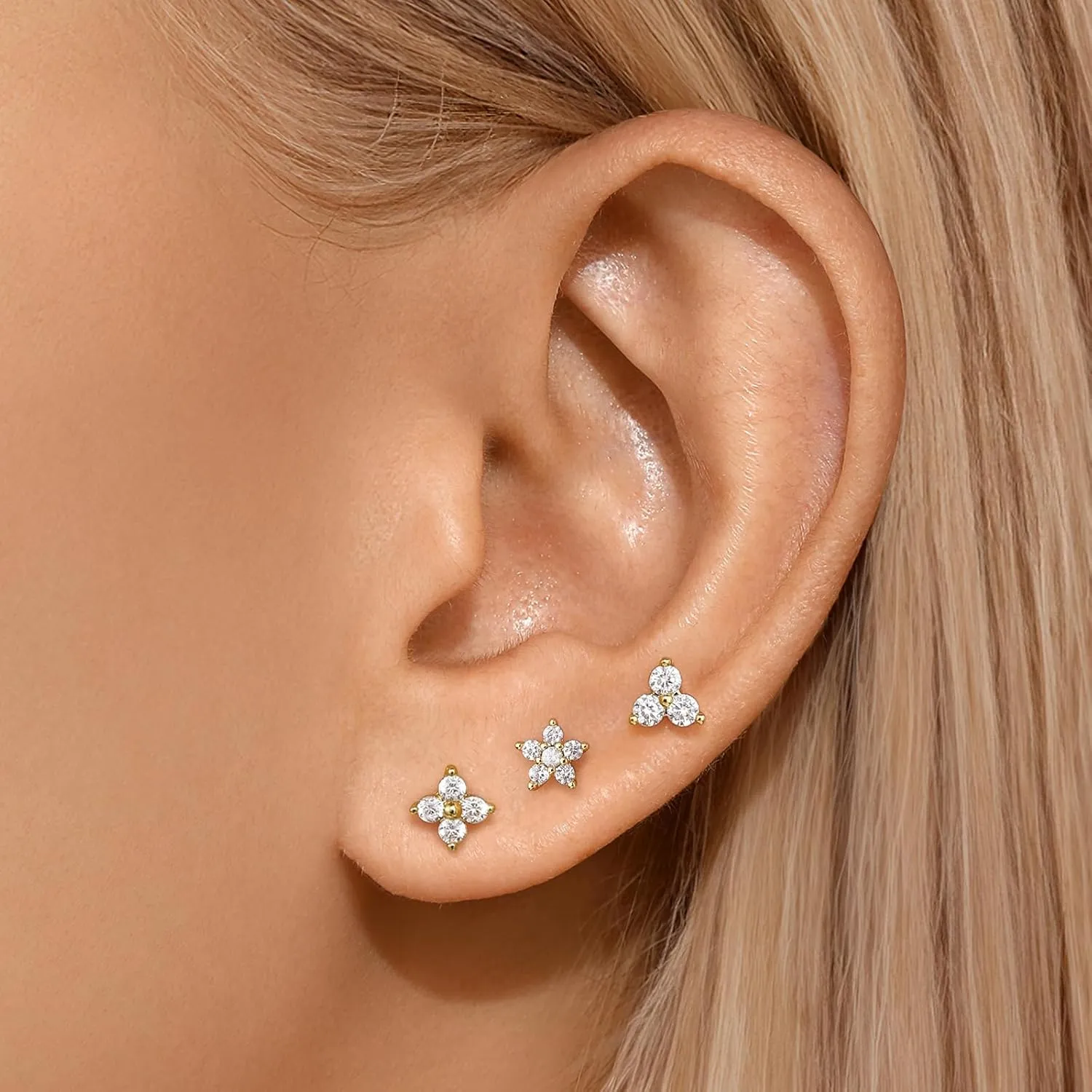 Angelady Flat Back Earrings Set for Women, 14K Gold Plated Opal Earrings for Women, Hypoallergenic Flat Back Studs Earring, Cartilage Stud Earring Helix Jewelry Gifts for Her