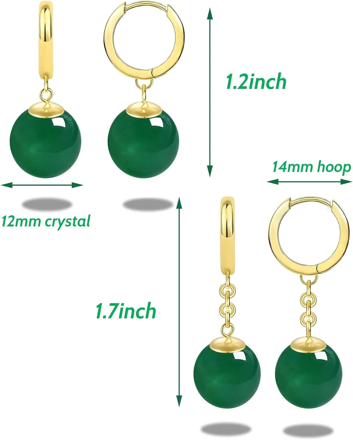 Anime Goku Potara Ball Dragon Z Black Vegetto Cosplay Sterling Silver Drop Hoop Earrings for Men Women Hypoallergenic Plated Gold Green Nature Onyx Crystal Jewelry Gifts