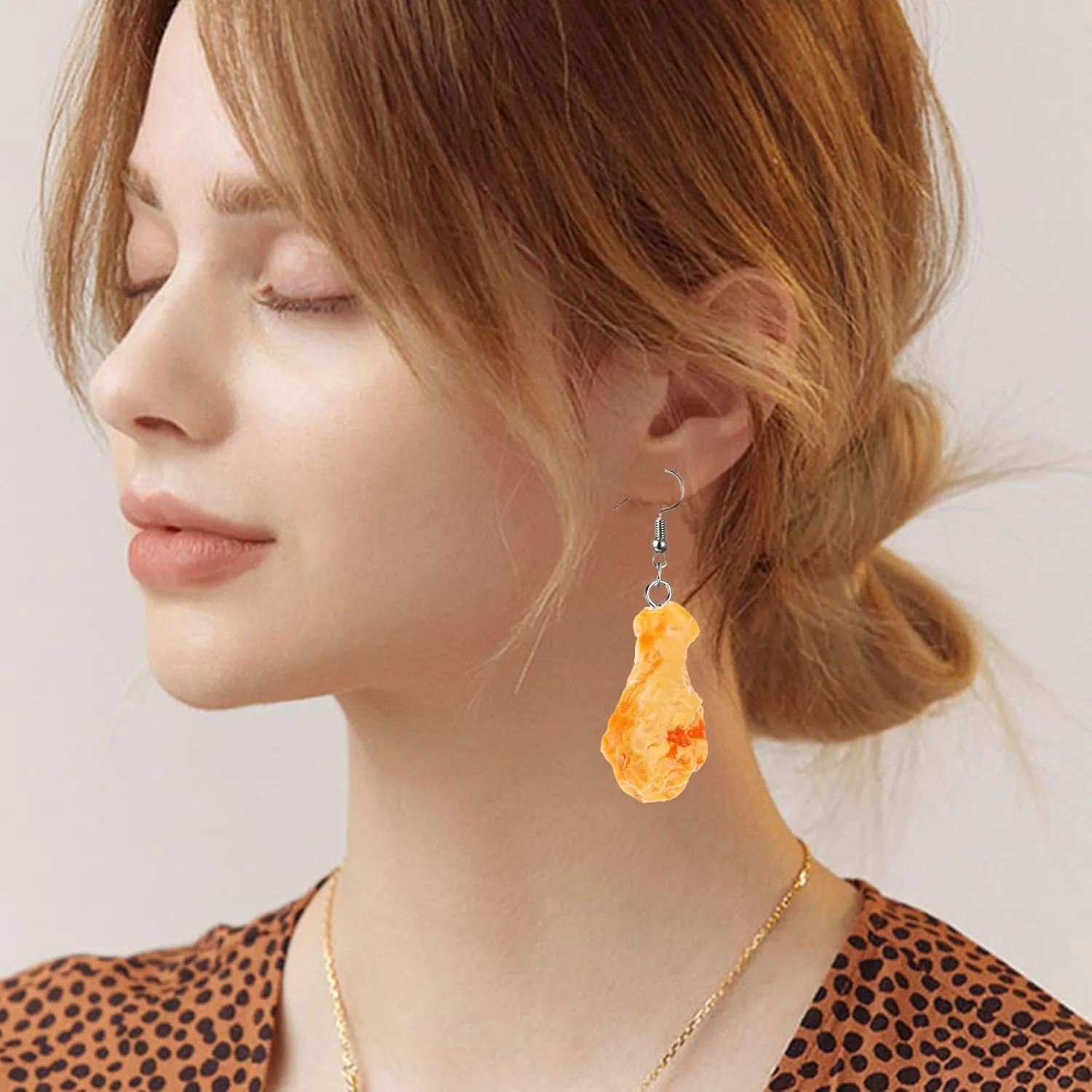 Anmpab Funny Imitation Food Earrings for Women French Fried Chicken Leg Chicken Chunks Fries Shrimp Tail Drop Dangle Earrings Creative Jewelry