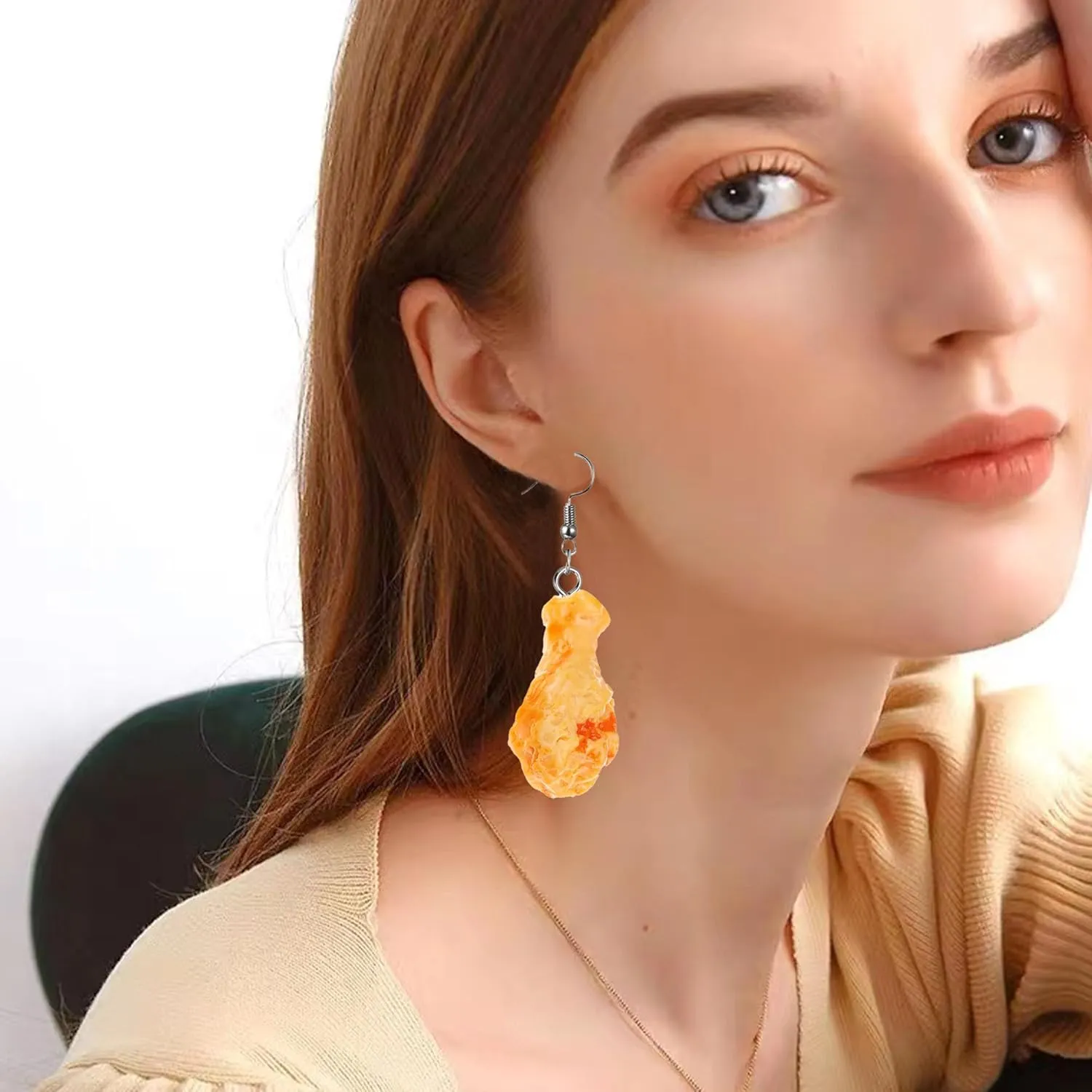 Anmpab Funny Imitation Food Earrings for Women French Fried Chicken Leg Chicken Chunks Fries Shrimp Tail Drop Dangle Earrings Creative Jewelry