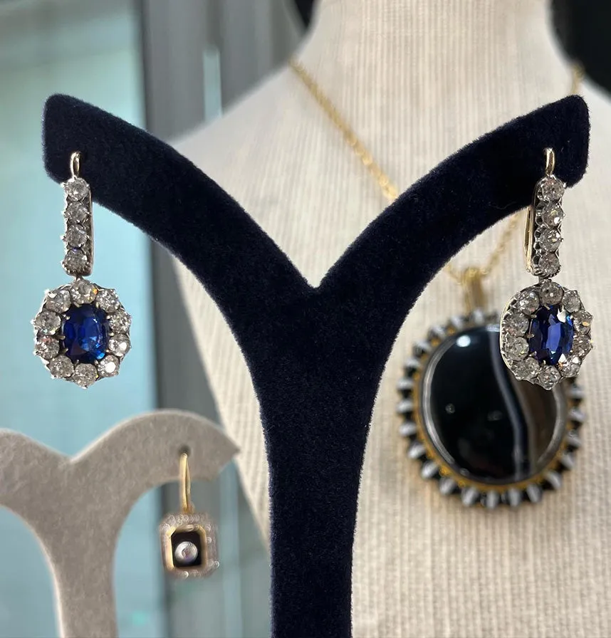 Antique Austro Hungarian Sapphire & Diamond Earrings by Kollin