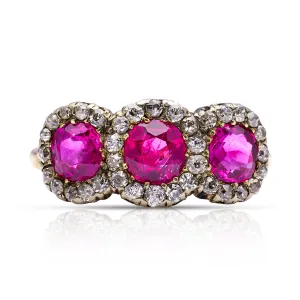Antique Burmese ruby & diamond cluster ring