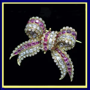 Antique Georgian Sevigne Brooch Pendant 18k Gold Diamond Ruby w Appraisal (6116)