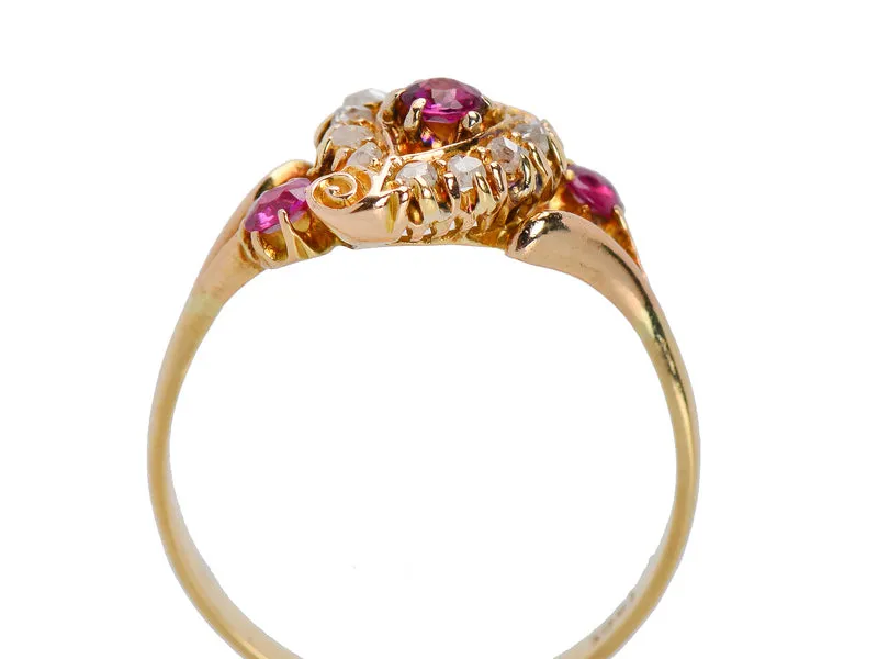 Antique Ruby Witch's Heart Diamond Ring