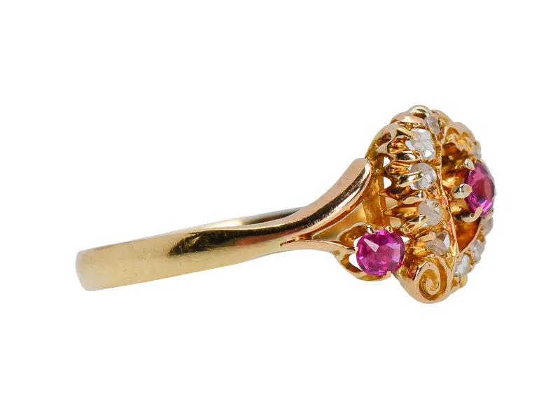 Antique Ruby Witch's Heart Diamond Ring