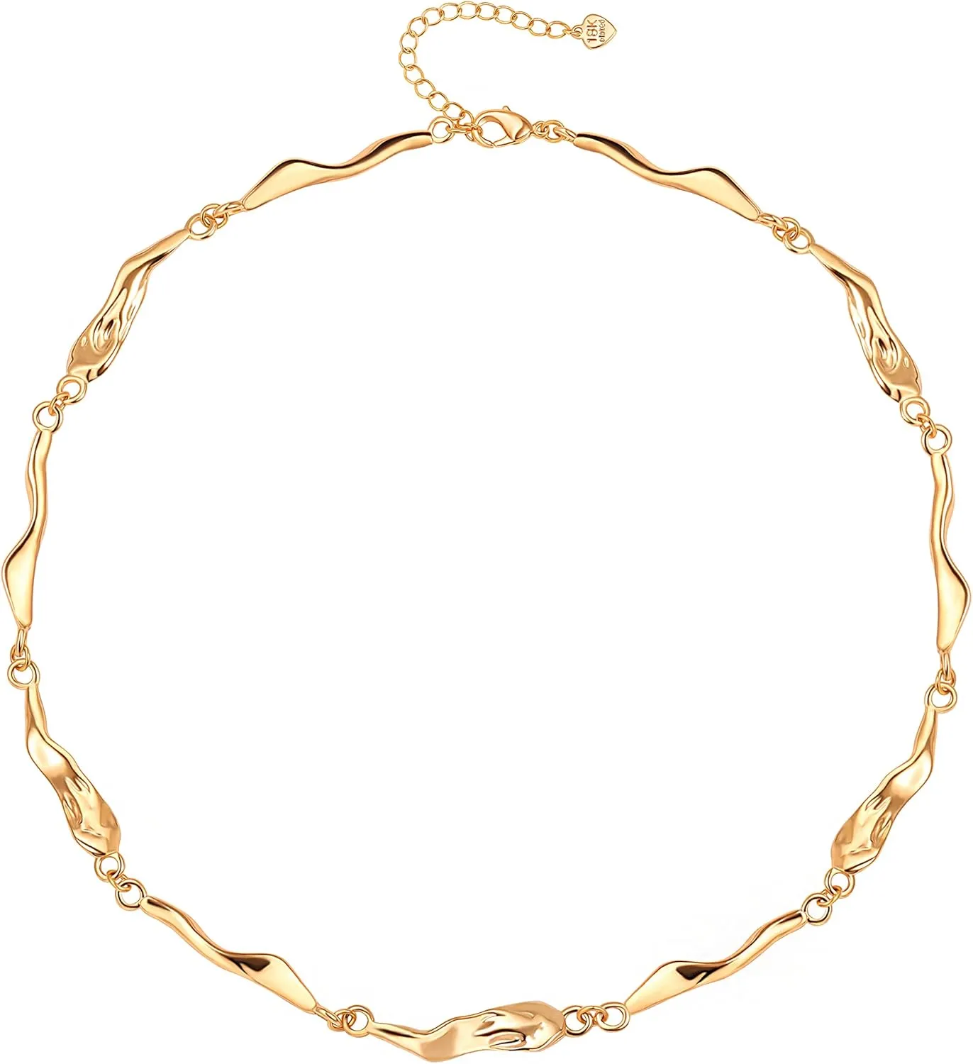 Aobei Pearl 18K Gold Bar Choker Irregular Wavy Bars Splicing Necklace for Women Dainty Chain Layering Jewelry 16