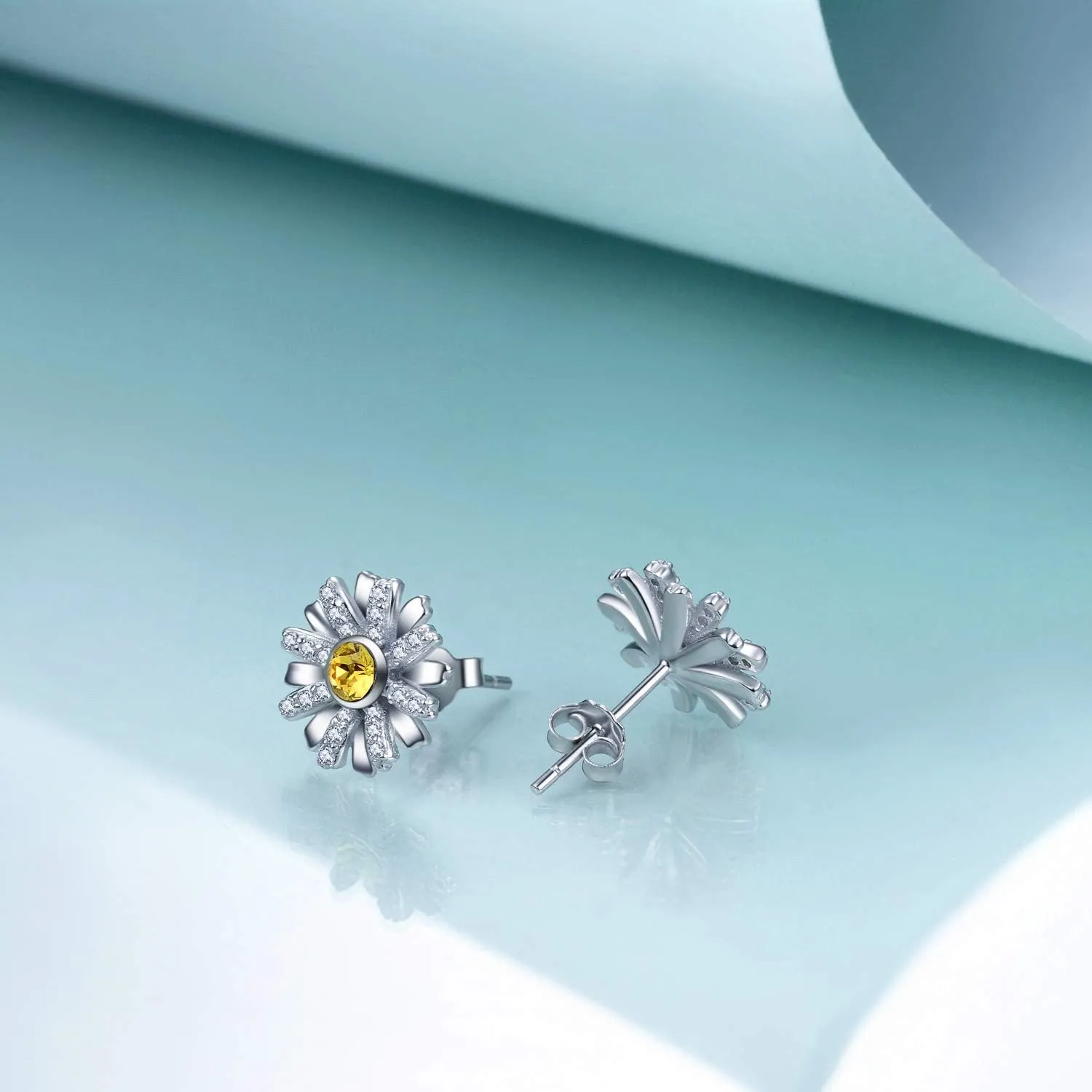 AOBOCO Sterling Silver Flower Series Stud Earrings with Crystals, Birthday Christmas Jewelry Gift for Her