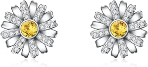 AOBOCO Sterling Silver Flower Series Stud Earrings with Crystals, Birthday Christmas Jewelry Gift for Her