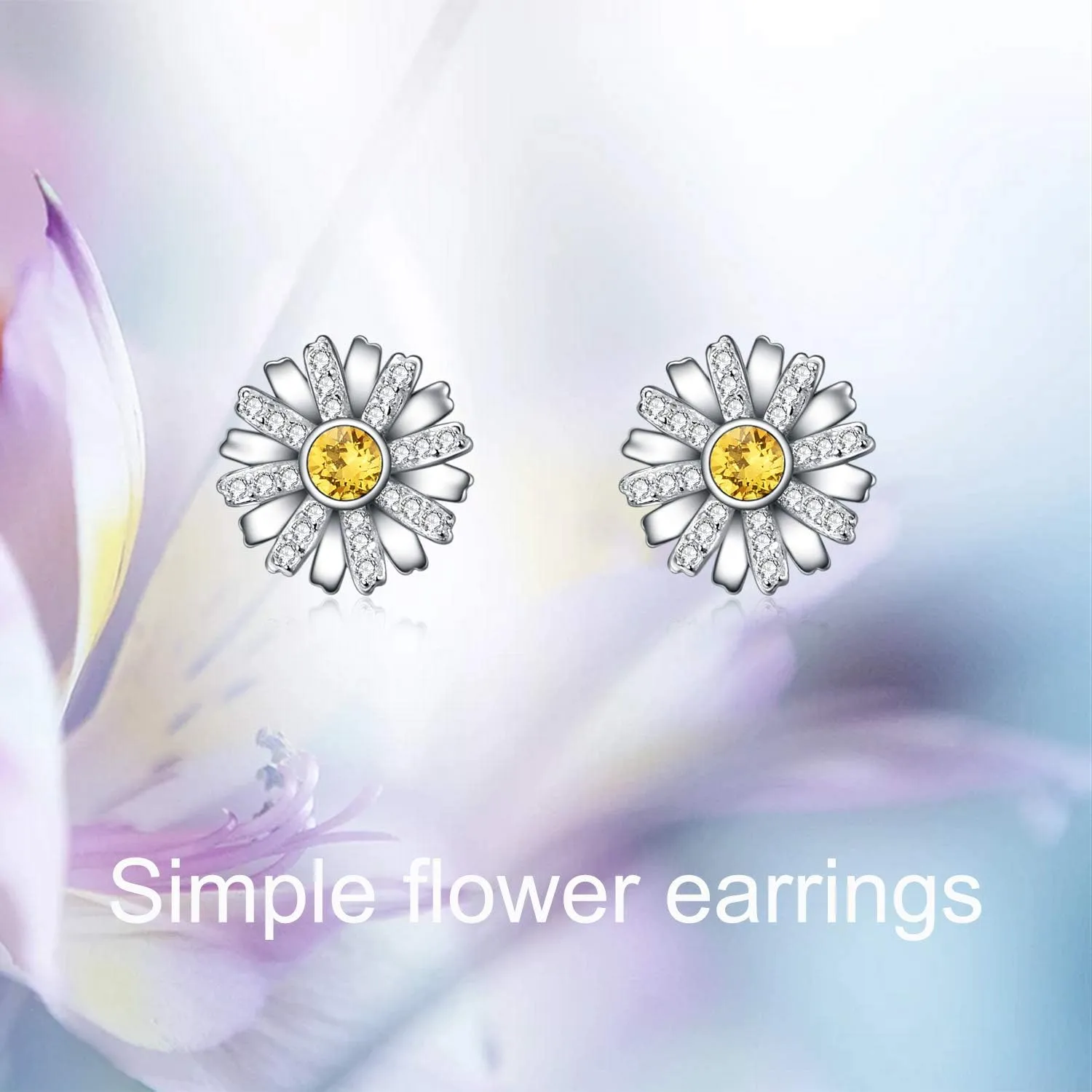 AOBOCO Sterling Silver Flower Series Stud Earrings with Crystals, Birthday Christmas Jewelry Gift for Her