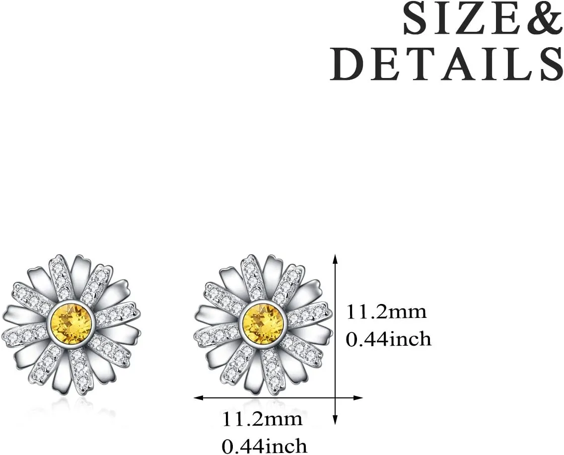 AOBOCO Sterling Silver Flower Series Stud Earrings with Crystals, Birthday Christmas Jewelry Gift for Her