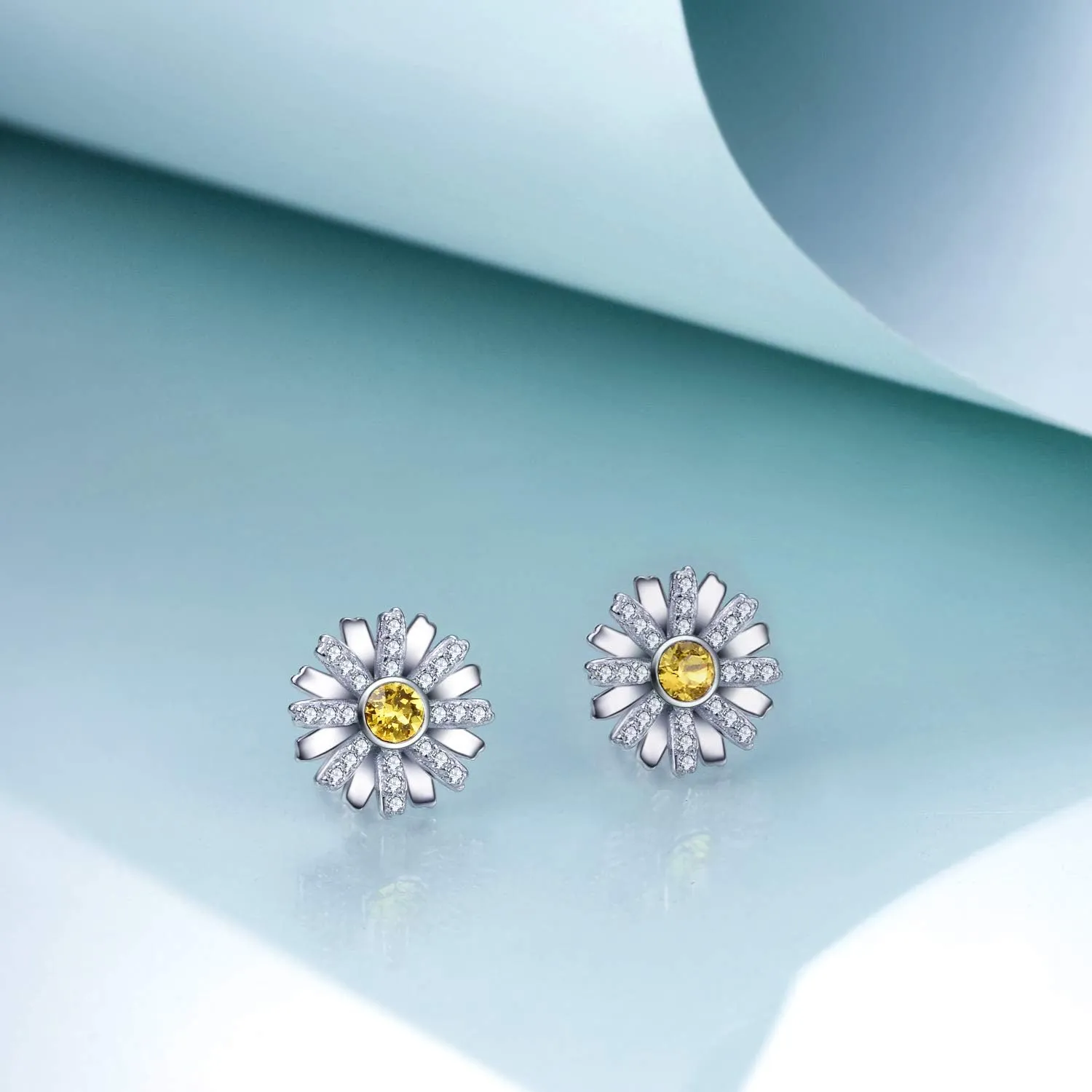 AOBOCO Sterling Silver Flower Series Stud Earrings with Crystals, Birthday Christmas Jewelry Gift for Her