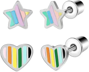 AOEDEJ 2 Pairs Stainless Steel Earrings for Women Cute Hypoallergenic Earring Studs Hypoallergenic Birthday Gift for Women