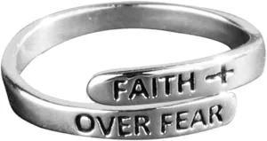 Argent Faith Over Fear Ring, Sterling Silver Adjustable Wrap Open Ring,Women Teens Vogue Inspirational Jewelry Gifts Rings