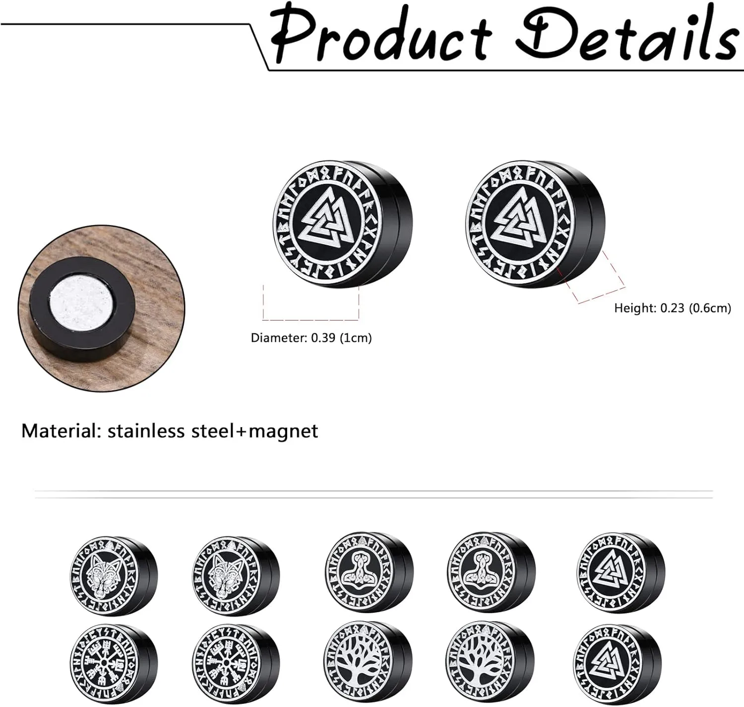 Aroncent Magnetic Earrings for Men Stainless Steel No Piercing Clip on Earrings Black Stud Earrings Fake Gauges Earrings Set