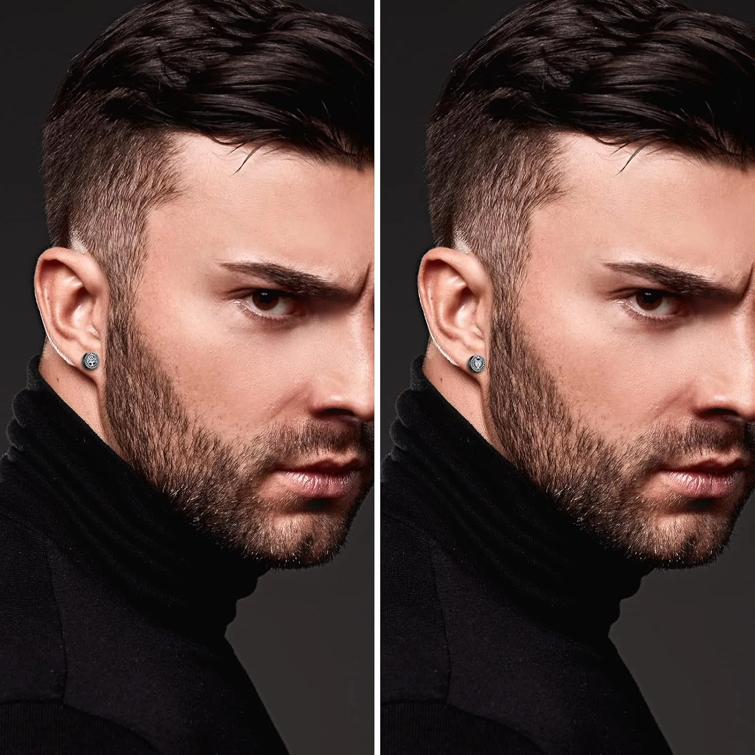 Aroncent Magnetic Earrings for Men Stainless Steel No Piercing Clip on Earrings Black Stud Earrings Fake Gauges Earrings Set