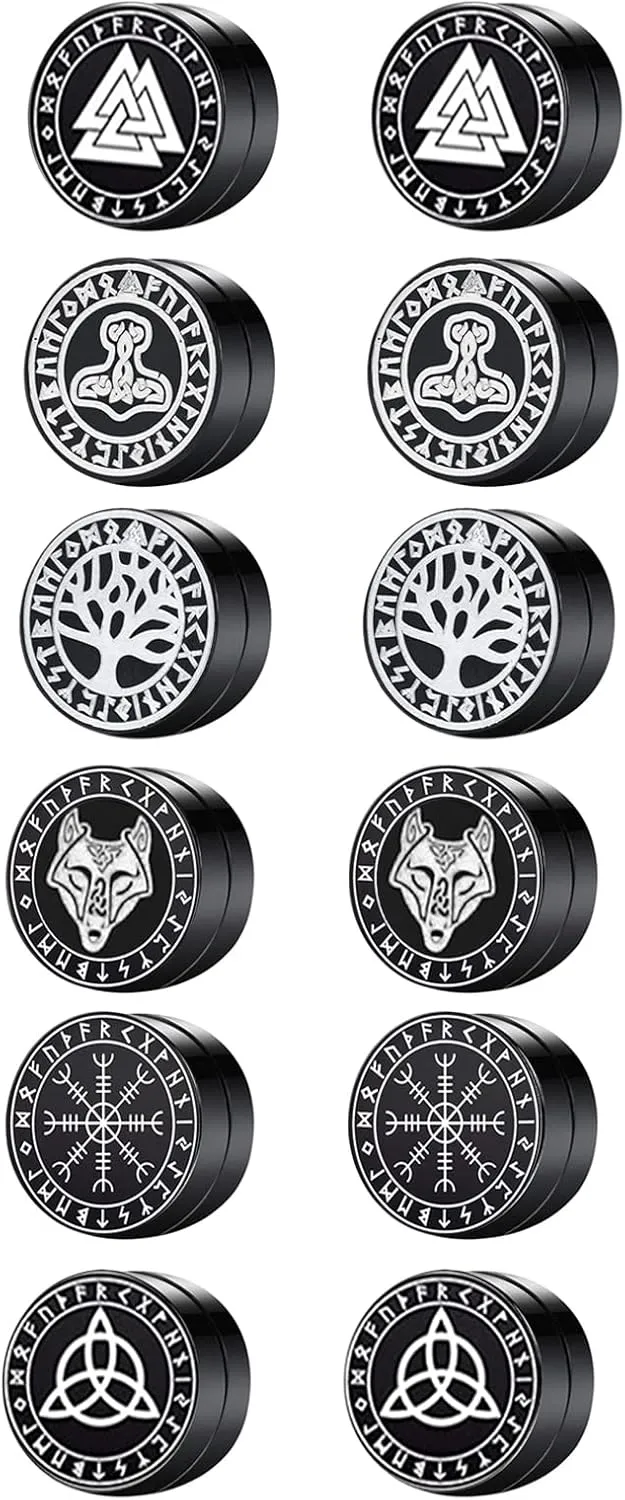 Aroncent Magnetic Earrings for Men Stainless Steel No Piercing Clip on Earrings Black Stud Earrings Fake Gauges Earrings Set