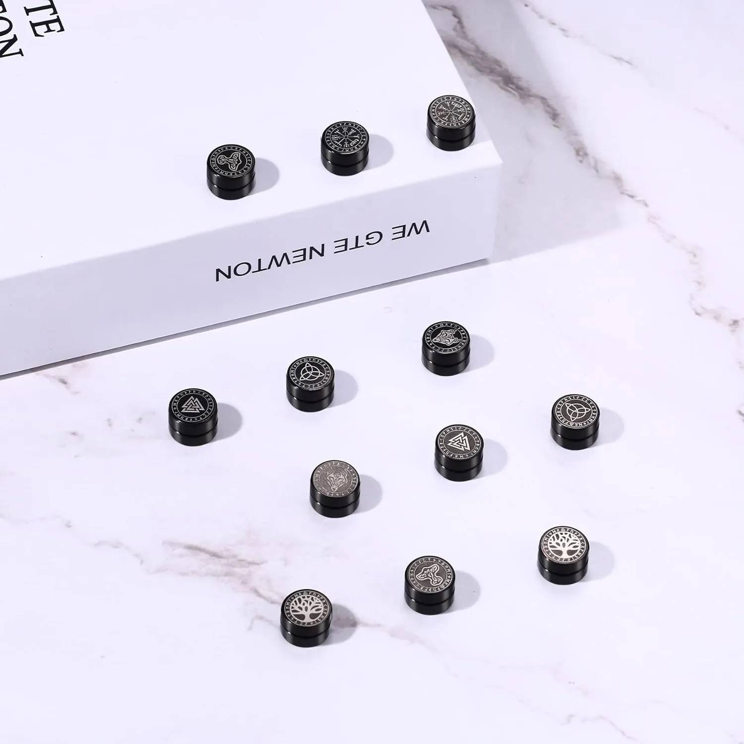 Aroncent Magnetic Earrings for Men Stainless Steel No Piercing Clip on Earrings Black Stud Earrings Fake Gauges Earrings Set