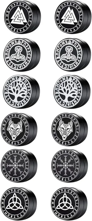Aroncent Magnetic Earrings for Men Stainless Steel No Piercing Clip on Earrings Black Stud Earrings Fake Gauges Earrings Set
