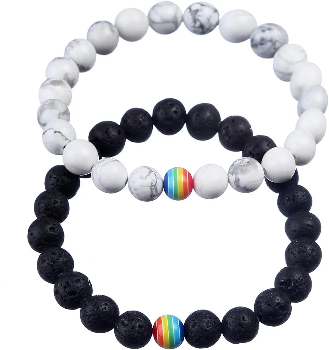 ASHMITA 8mm Lava Stone Bracelet Men Women Rainbow Bead Distance Bracelets for Couples