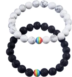 ASHMITA 8mm Lava Stone Bracelet Men Women Rainbow Bead Distance Bracelets for Couples