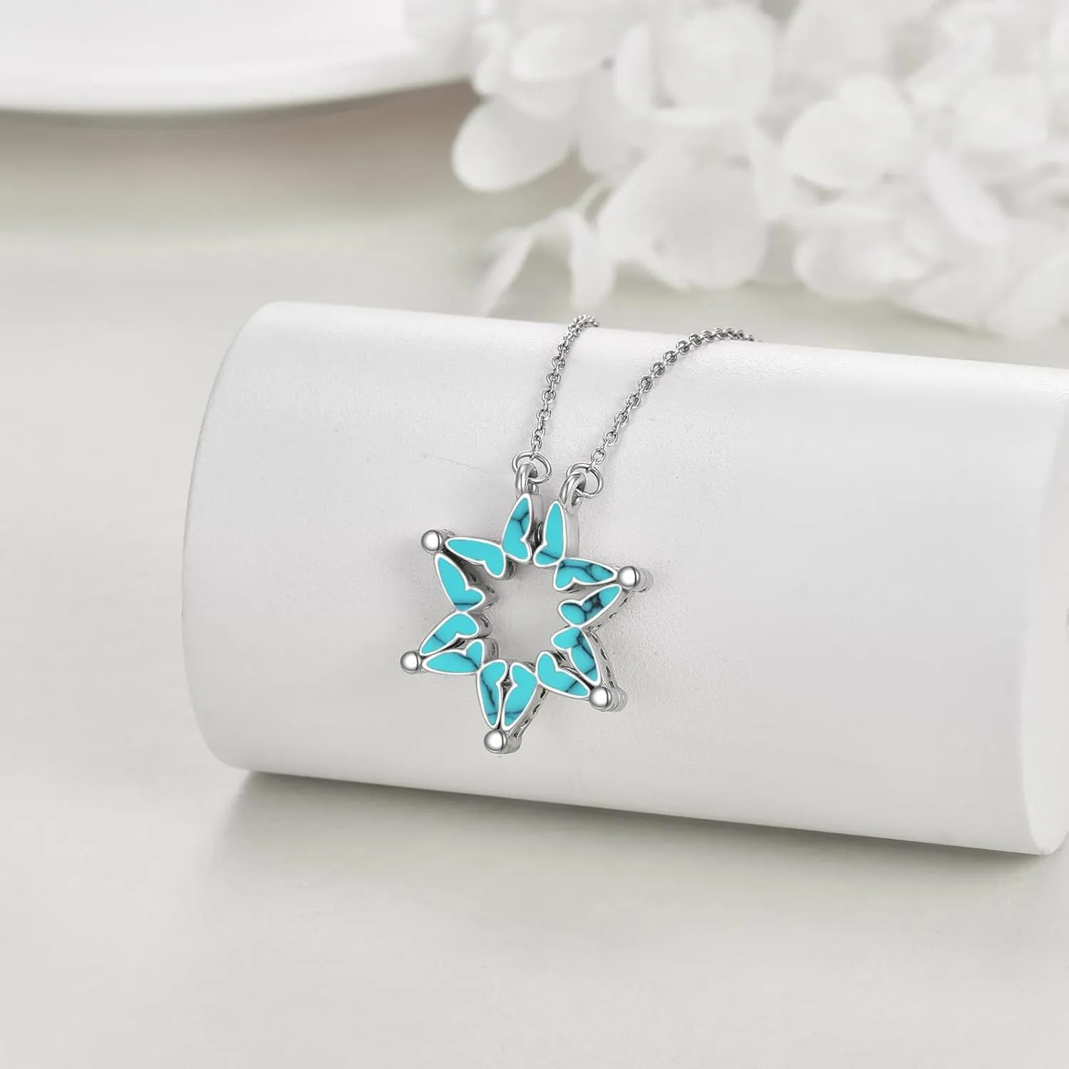 AXELUNA Star of David Necklace Sterling Silver Butterfly Magnetic Folding Hexagram Pendant Necklace Jewellery for Women