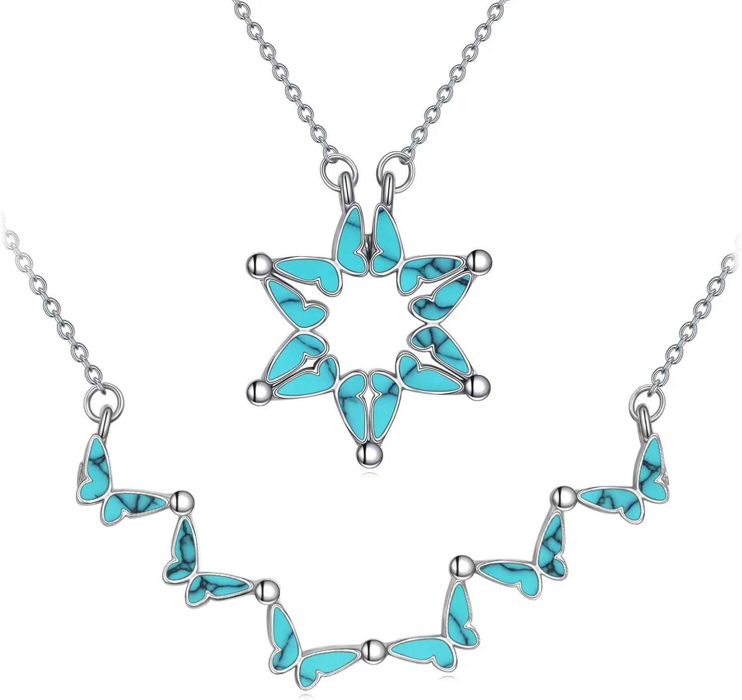 AXELUNA Star of David Necklace Sterling Silver Butterfly Magnetic Folding Hexagram Pendant Necklace Jewellery for Women