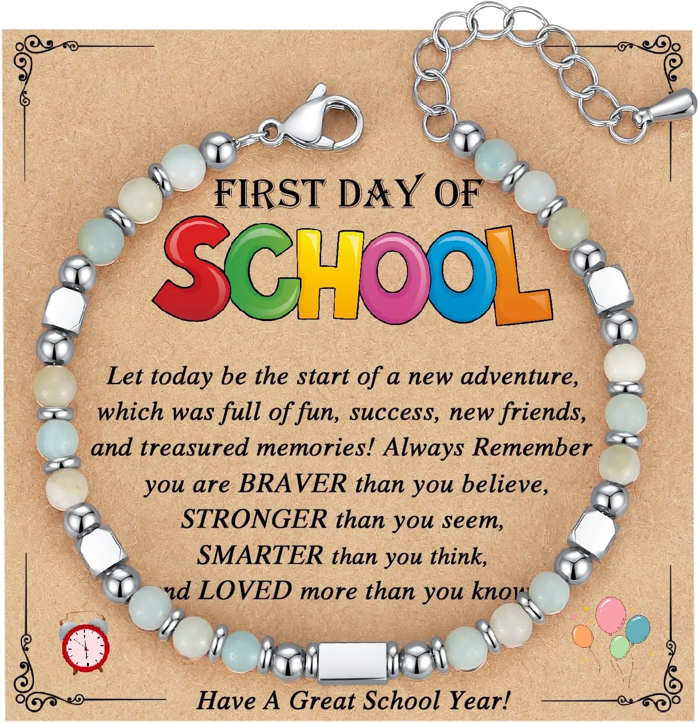 Back to School Gifts, Tiny Natural Stone First Day of School Back to School Bracelet Gifts for Girls Students Daughter Granddaughter Niece Sister Friend